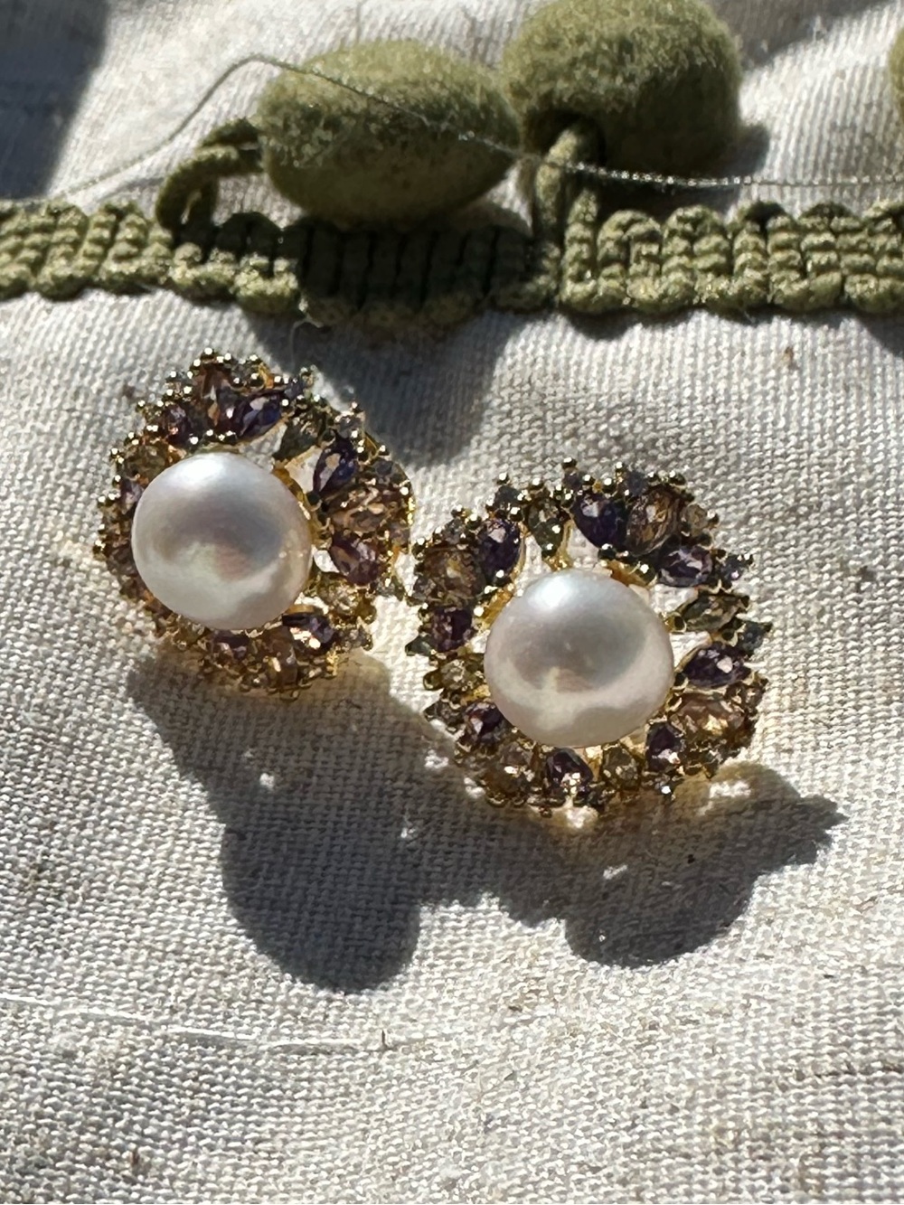 Gold Plated Freshwater Pearl Halo Stud Earrings - Women Jewelry